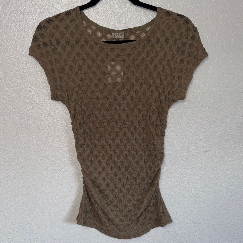 New Free People Brown taupe lace Textured gathered detail boho Y2K  Top